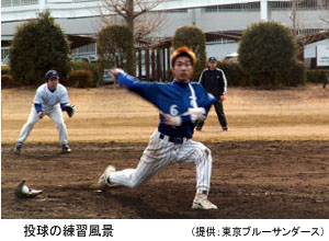写真：ピッチャーの投球練習