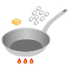 イラスト：火で熱したフライパンにバターマシュマロを入る様子