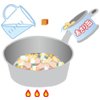 イラスト：手鍋に水とコンソメ、あさりの缶詰を汁ごと加えている様子