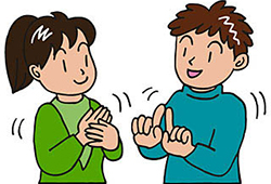 イラスト：聴覚障がい者が手話でお話している様子