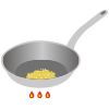 イラスト：フライパンに油とにんにくと生姜を入れて弱火にしている様子
