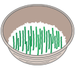 イラスト：丼にご飯を盛り、その上に切った大葉を散りばめる様子