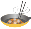 イラスト：フライパンの加熱された材料を箸で混ぜている様子