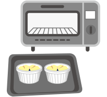 イラスト：耐熱容器に入れた料理をオーブントースターで焼く所