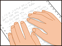 イラスト：点字資料を指でタッチしながら読んでいる