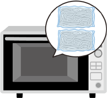 イラスト：袋に入ったままの冷凍うどんと電子レンジ