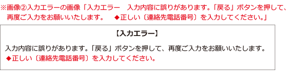 イラスト：入力エラー「正しい電話番号を入力してください」と表示された画面