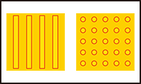 イラスト：進行方向を示す線状ブロックと、警告を示す点状ブロック