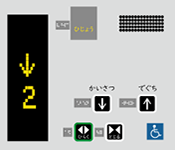 イラスト：エレベーター内のパネルに「改札」「出口」「開く」「閉」のボタンの近くに点字が打たれている