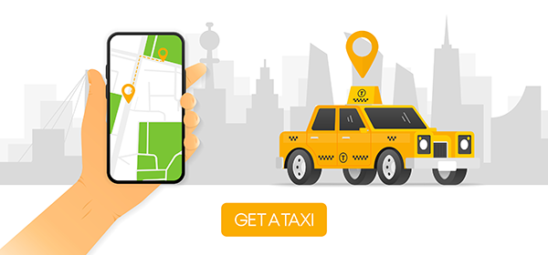 イラスト：タクシー配車アプリでタクシーを呼んでいる