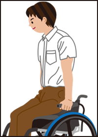イラスト：男性が車いすの上で「プッシュアップ」し、お尻を浮かせている