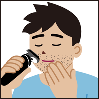 イラスト：電気シェーバーで髭剃りをしている男性